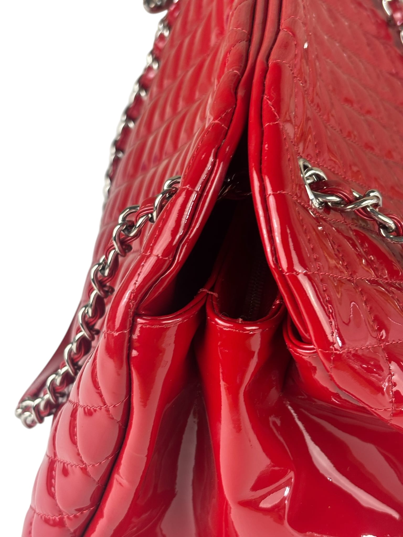 Chanel Red Patent Quilted Leather Large Just Mademoiselle Bowling Bag