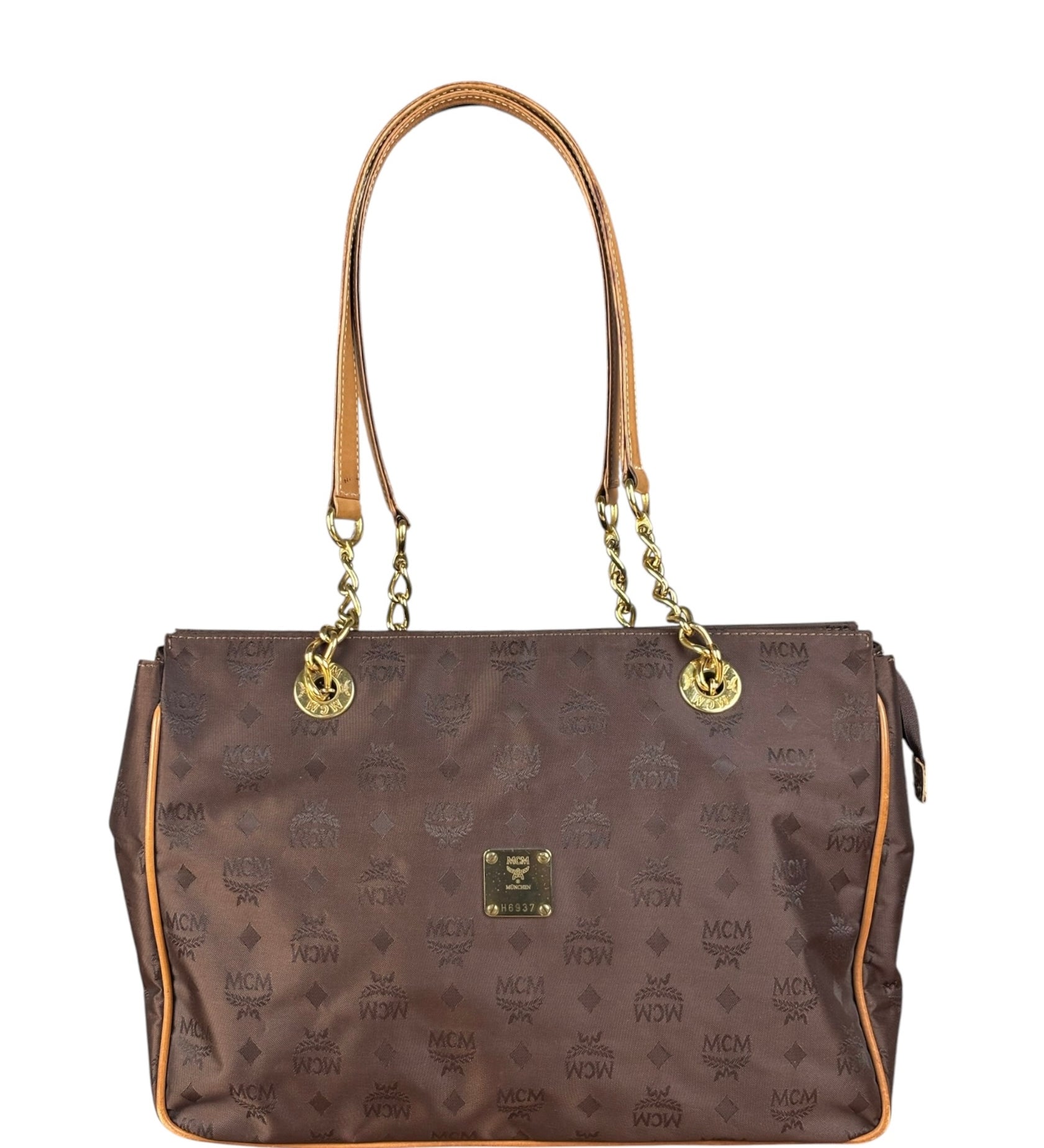 MCM Brown Nylon/Leather Visetos Monogram Shoulder/Tote Bag