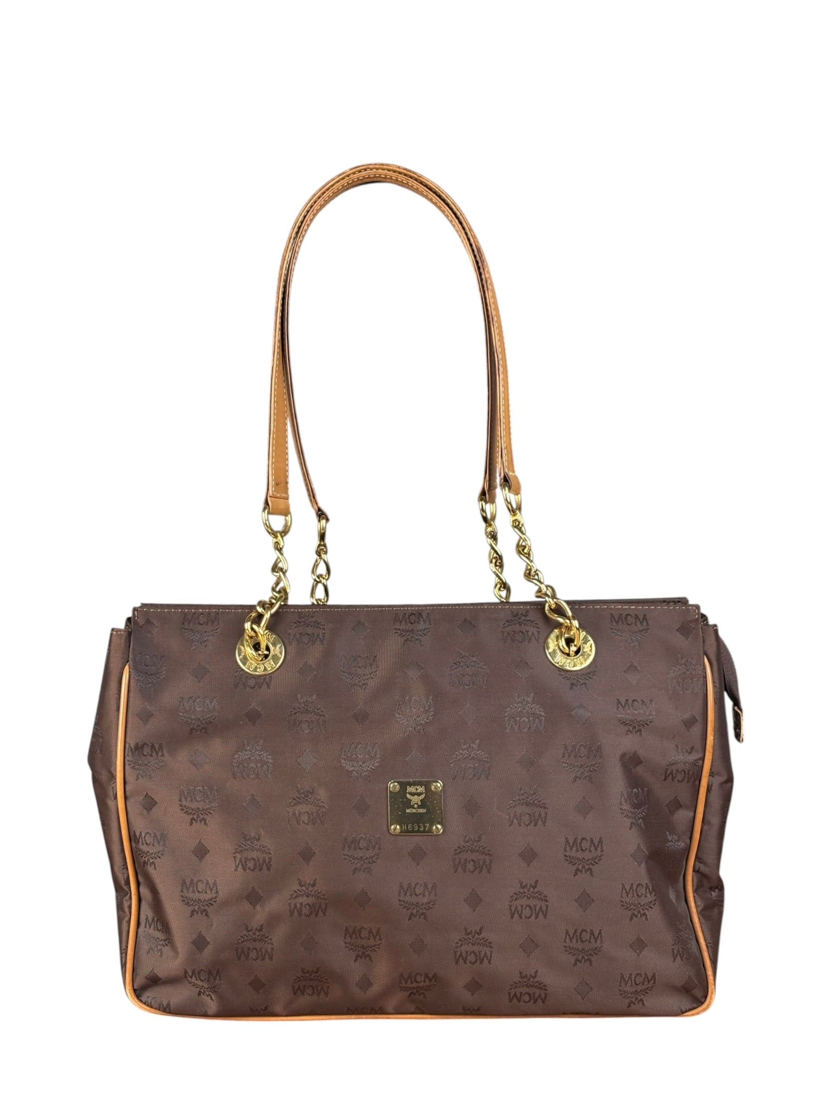 MCM Brown Nylon/Leather Visetos Monogram Shoulder/Tote Bag