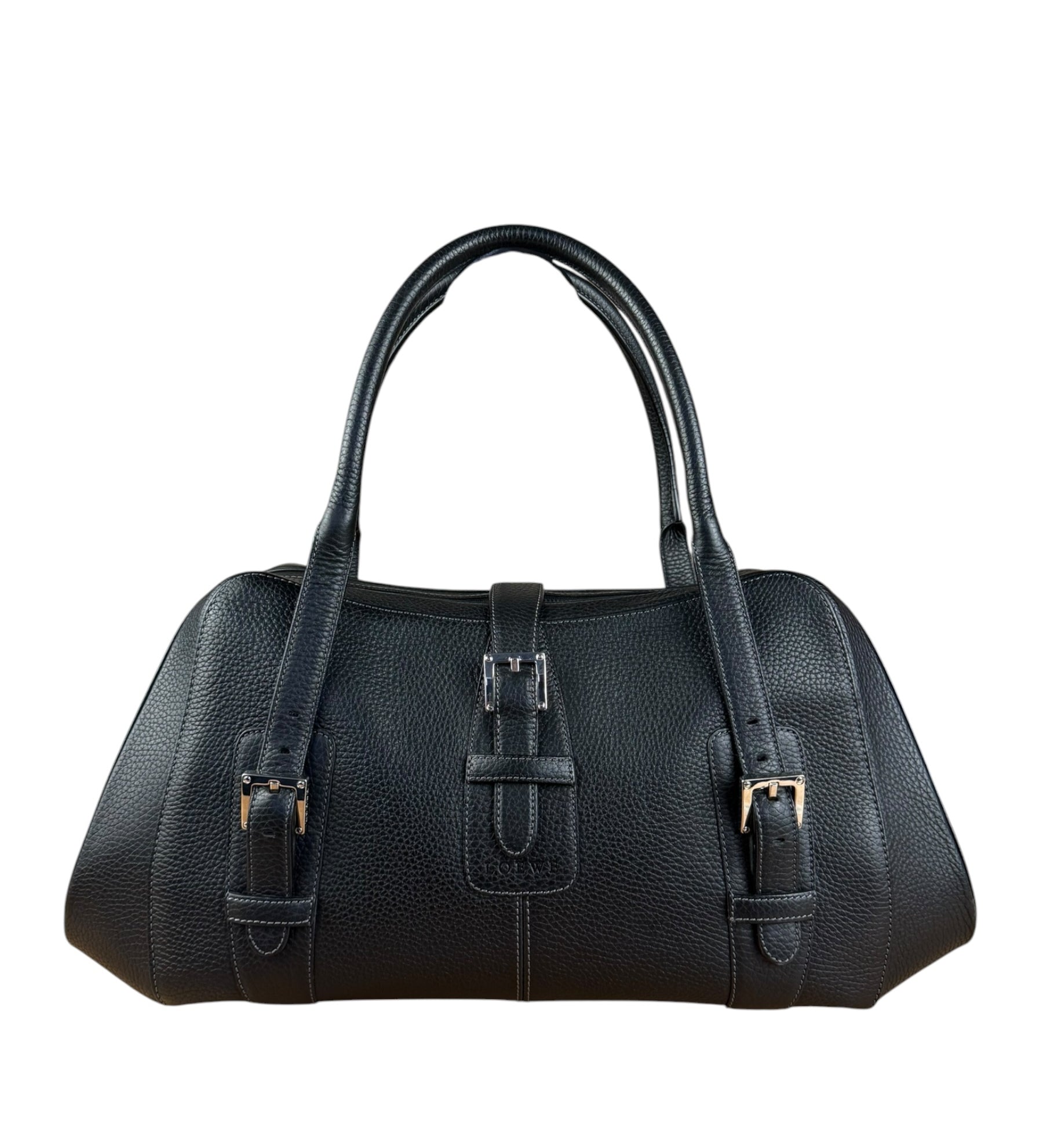 Loewe Black Leather Senda Buckle Handbag