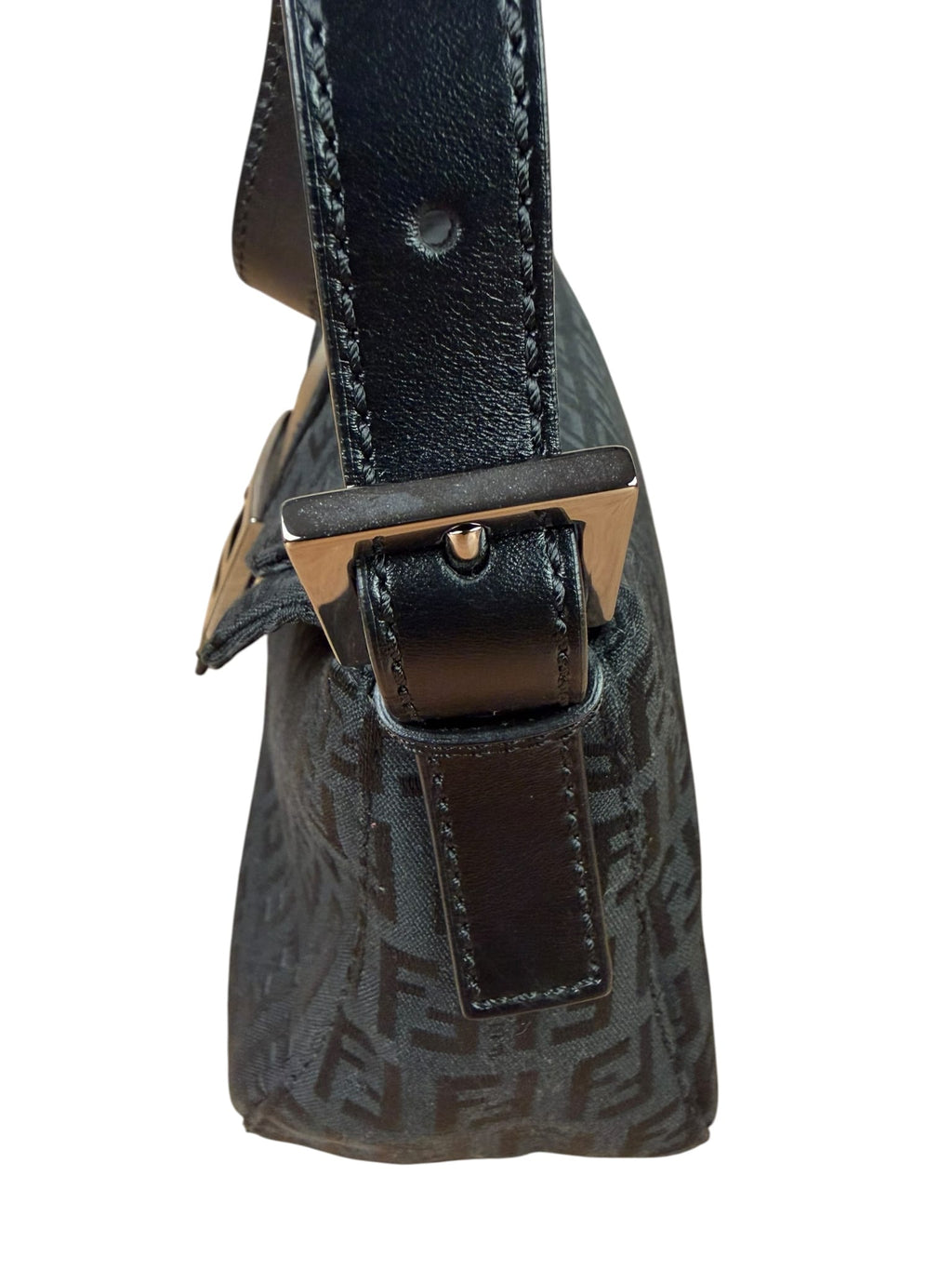 Fendi Black Leather Trim Zucca Baguette