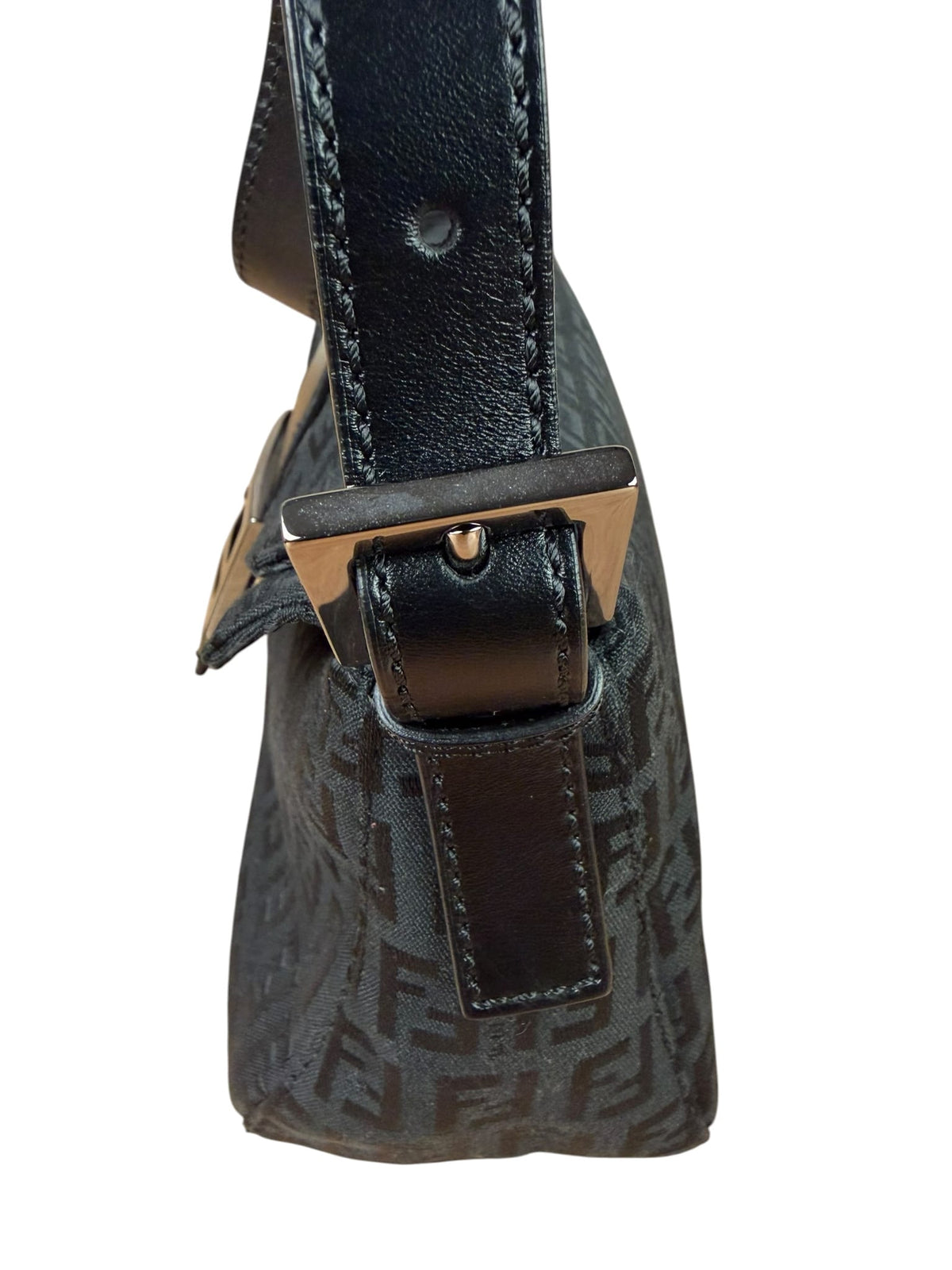 Fendi Black Leather Trim Zucca Baguette