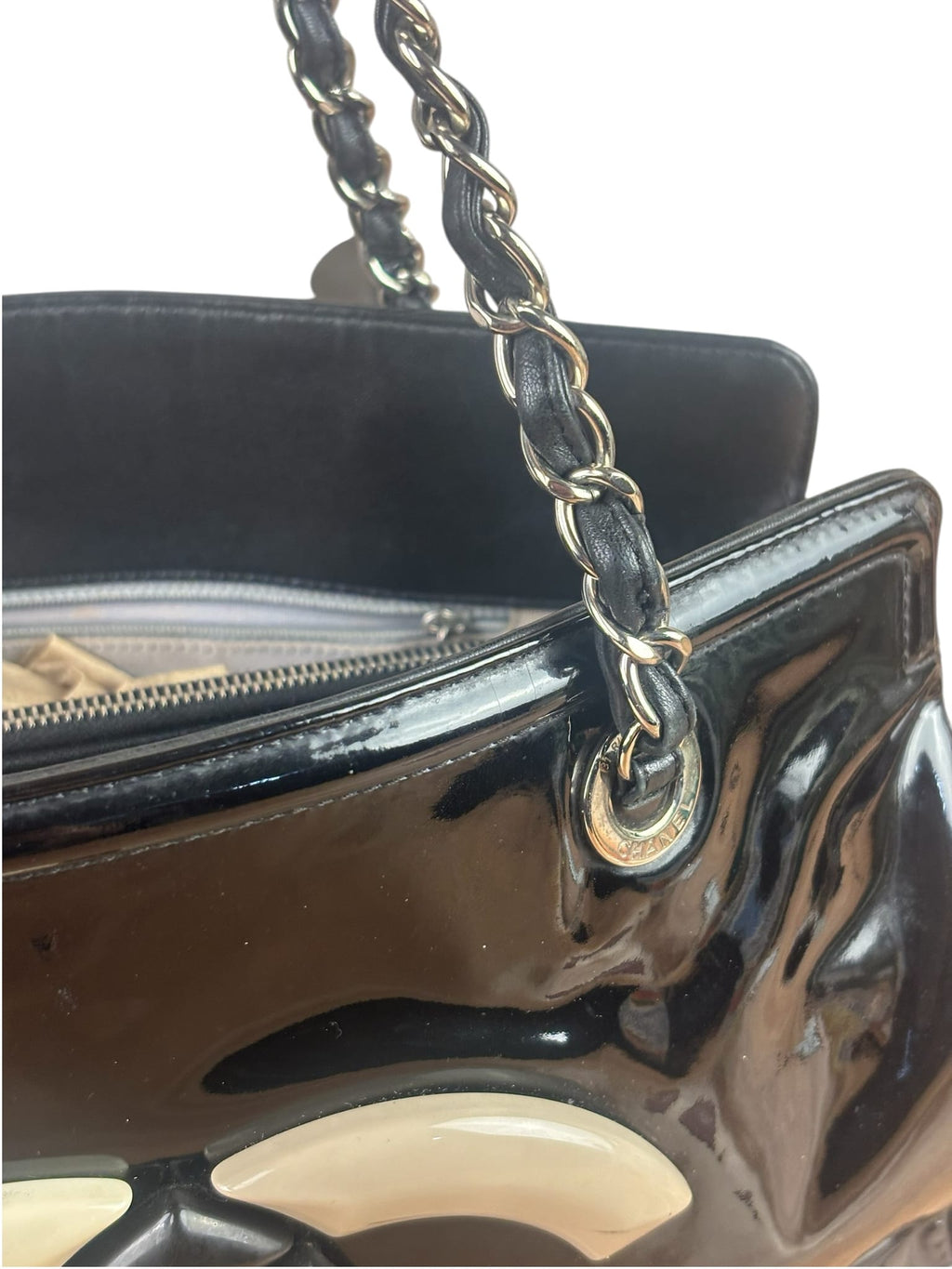 Chanel Black Patent Leather CC Paris -Venice Lipstick Tote 2009
