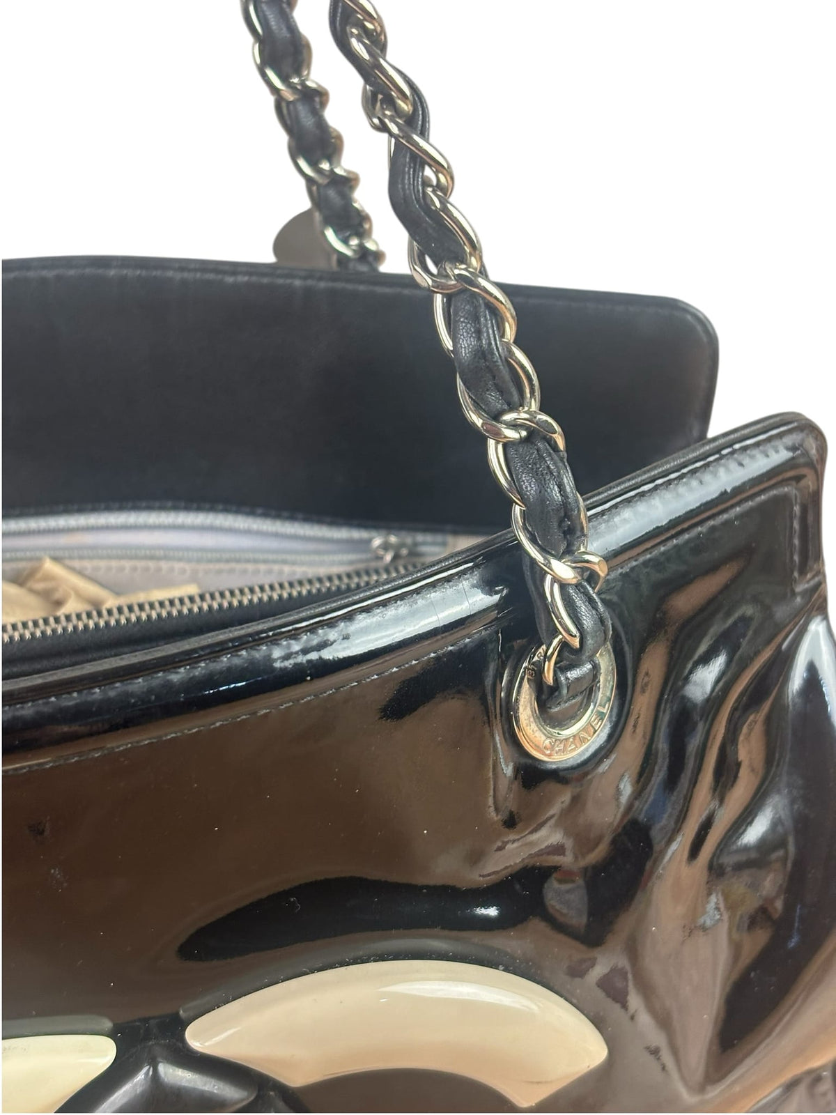 Chanel Black Patent Leather CC Paris -Venice Lipstick Tote 2009