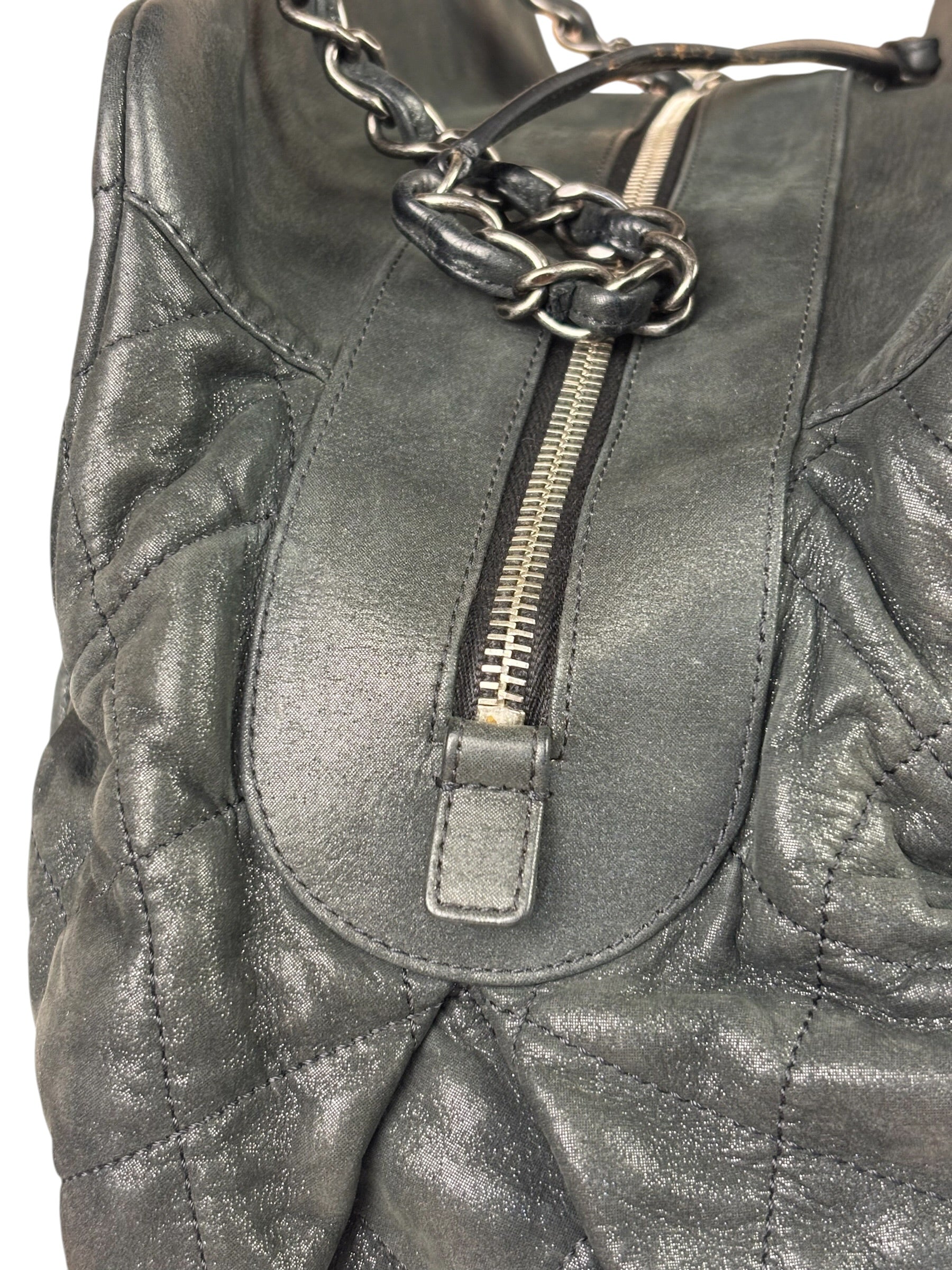 Chanel Grey Iridescent Quilted Leather Chic Bowling Shoulder Bag 2010