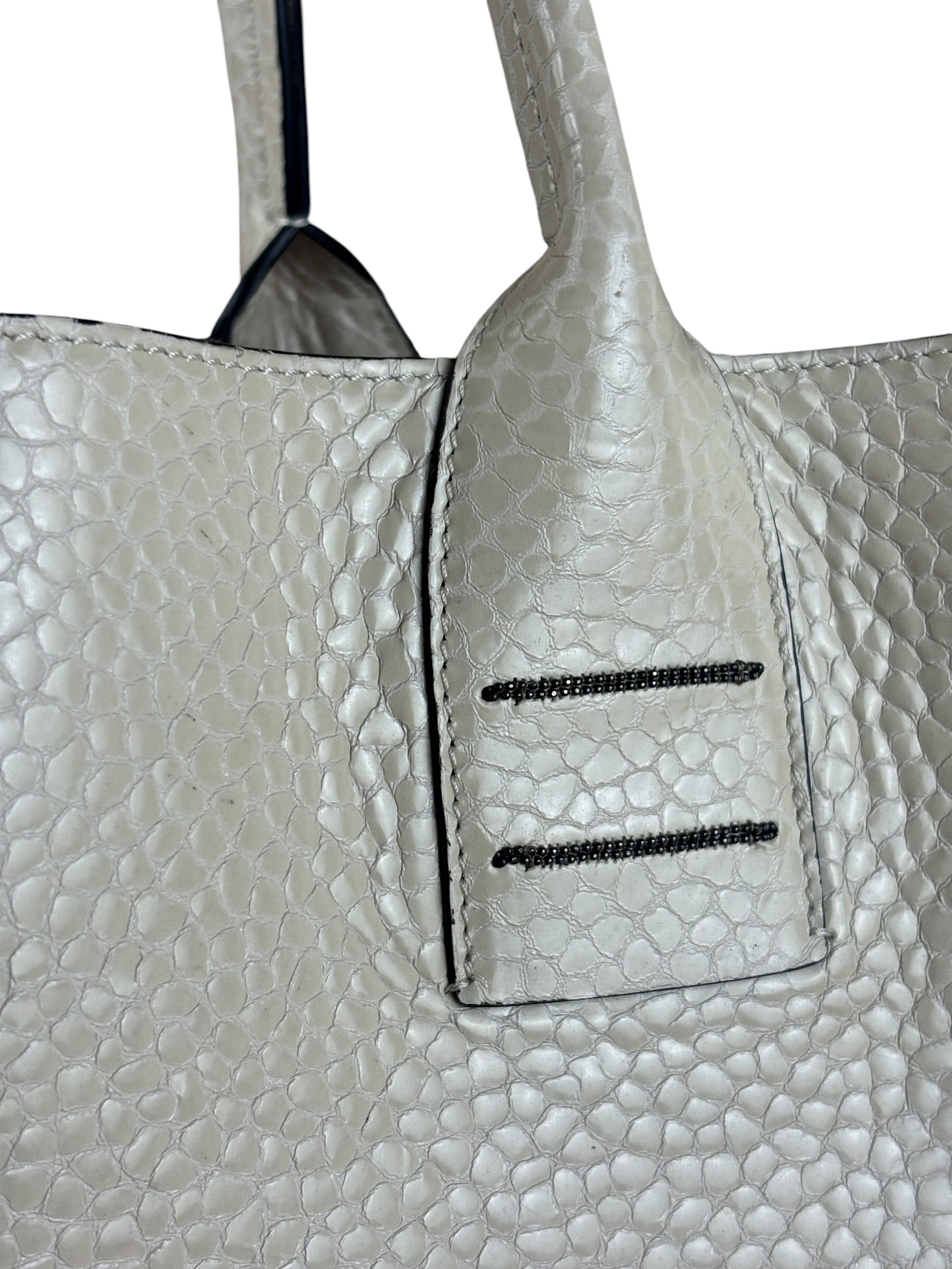 Brunello Cucinelli Ivory Grained Leather Tote Bag