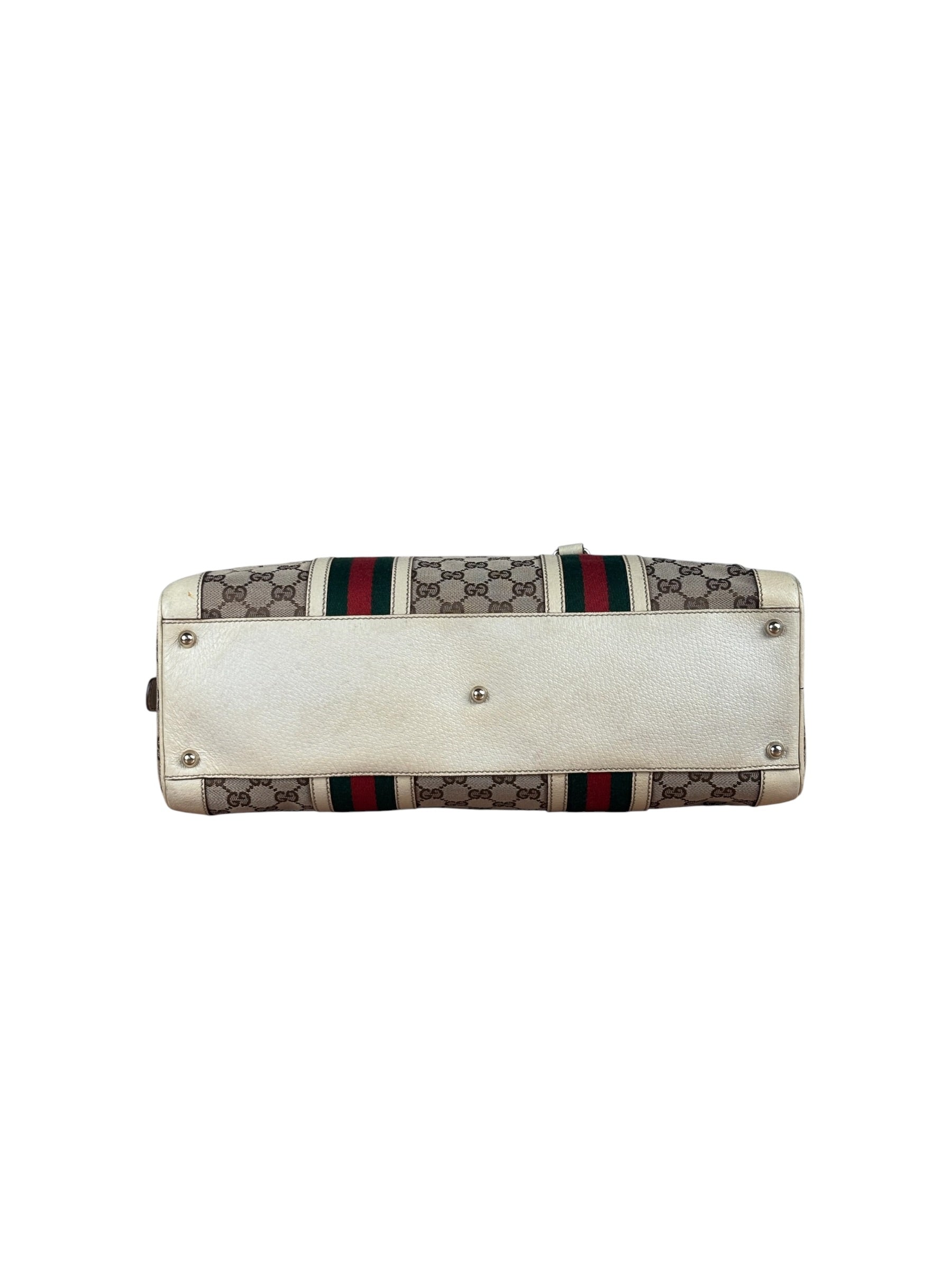 Gucci Leather Trim Monogram Canvas Web Stripe Tote Bag