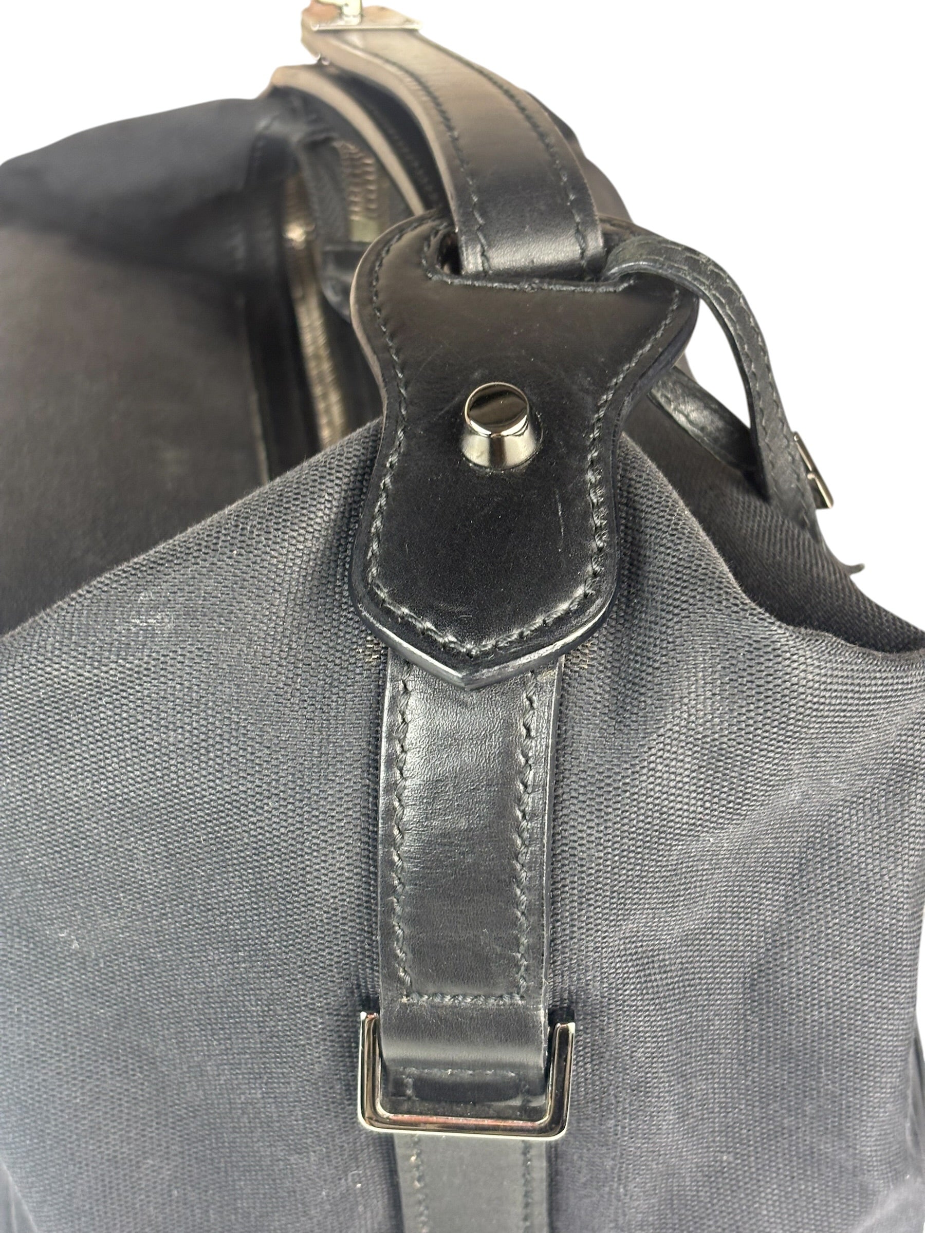 Gucci Black Leather Trim Belted Tote