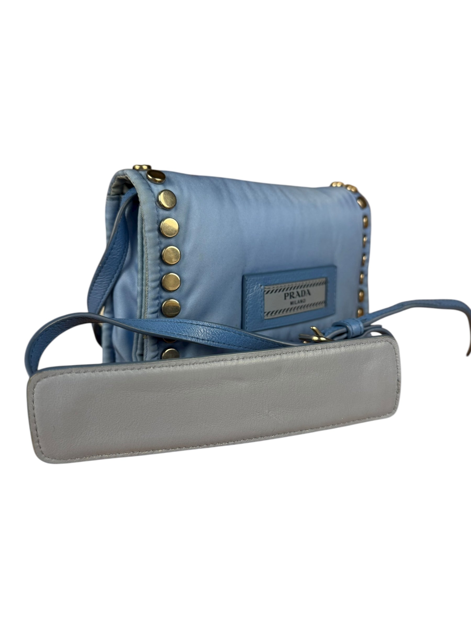 Prada Nylon Blue Studded Crossbody Bag