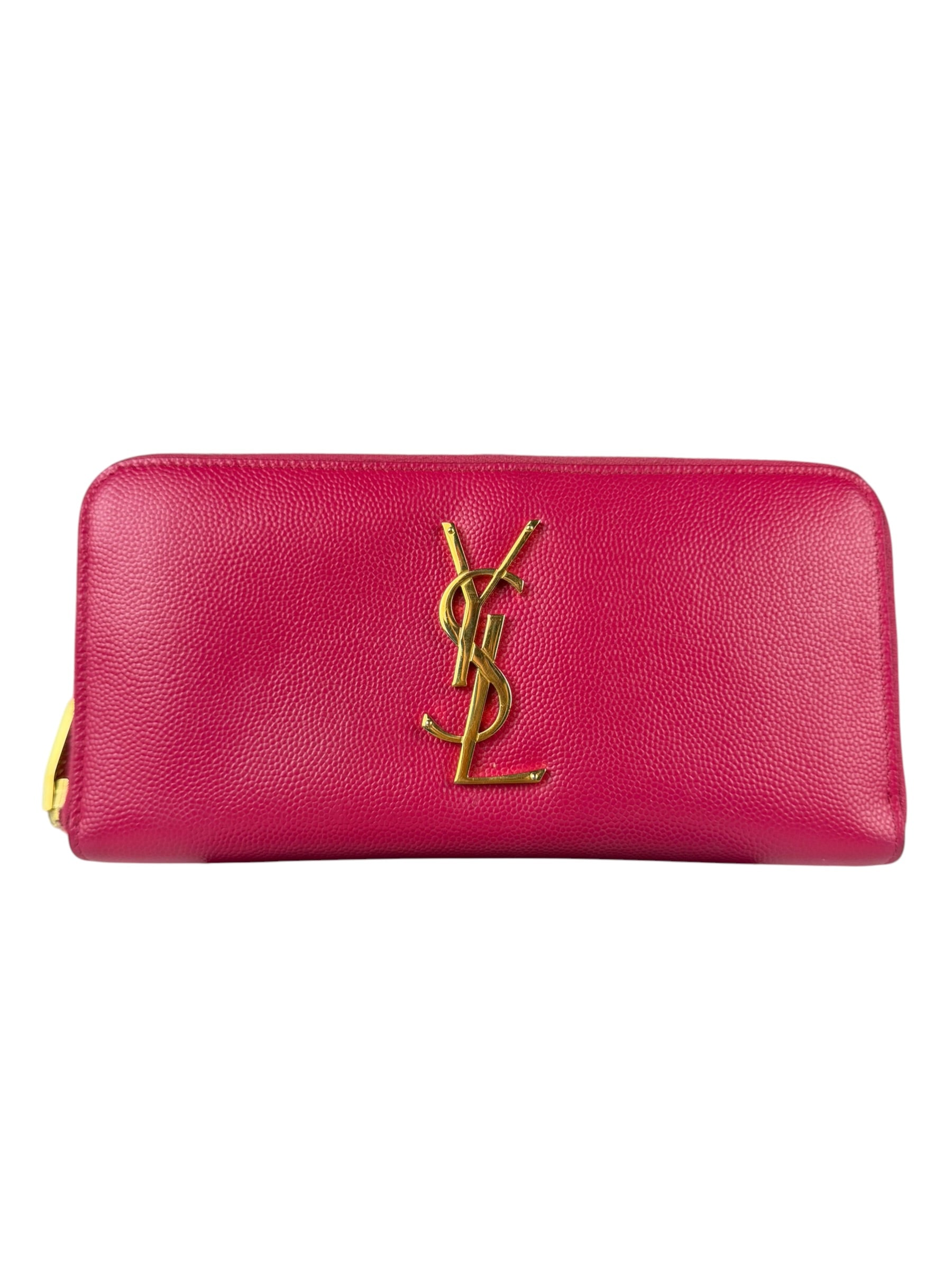 Yves Saint Laurent Pink Leather Zip Around Long Wallet