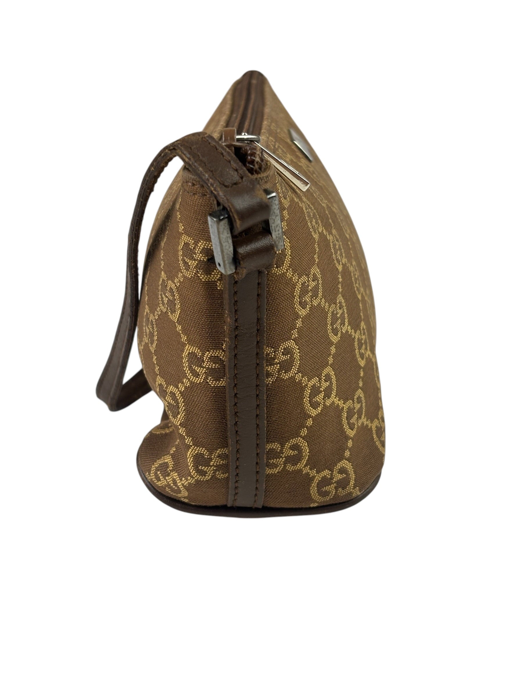 Gucci Brown Leather Trim GG Boat Pochette