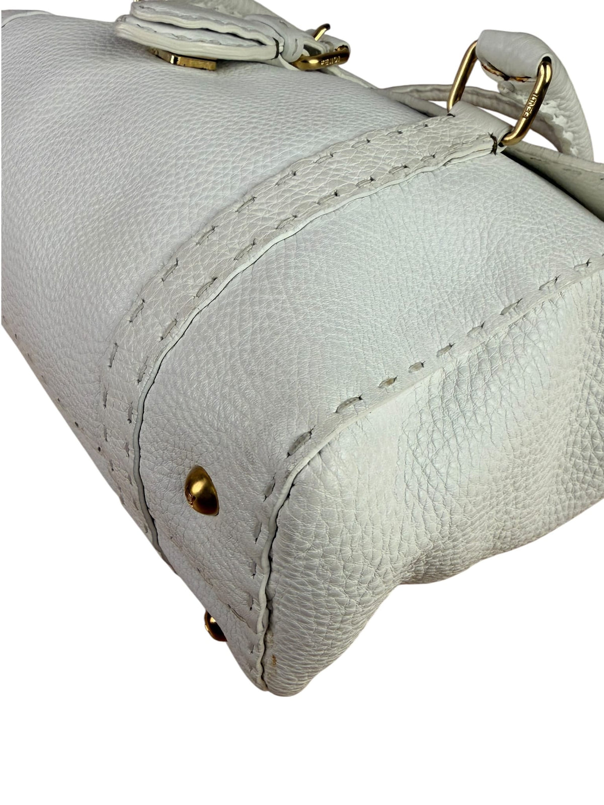 Fendi White Leather Selleria Linda Shoulder Bag