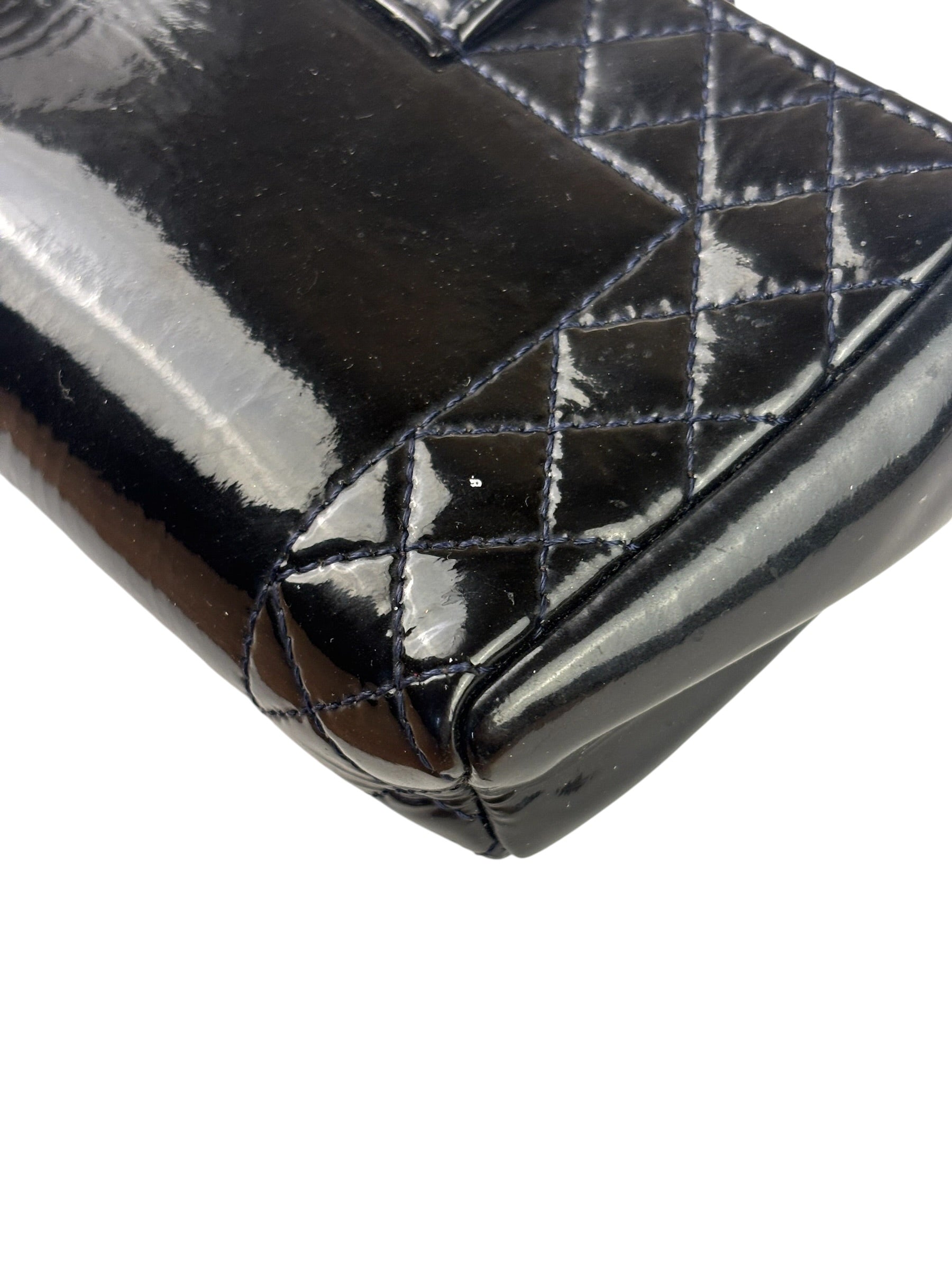 Chanel Navy Patent Leather Matelasse Chain Pouch 2013