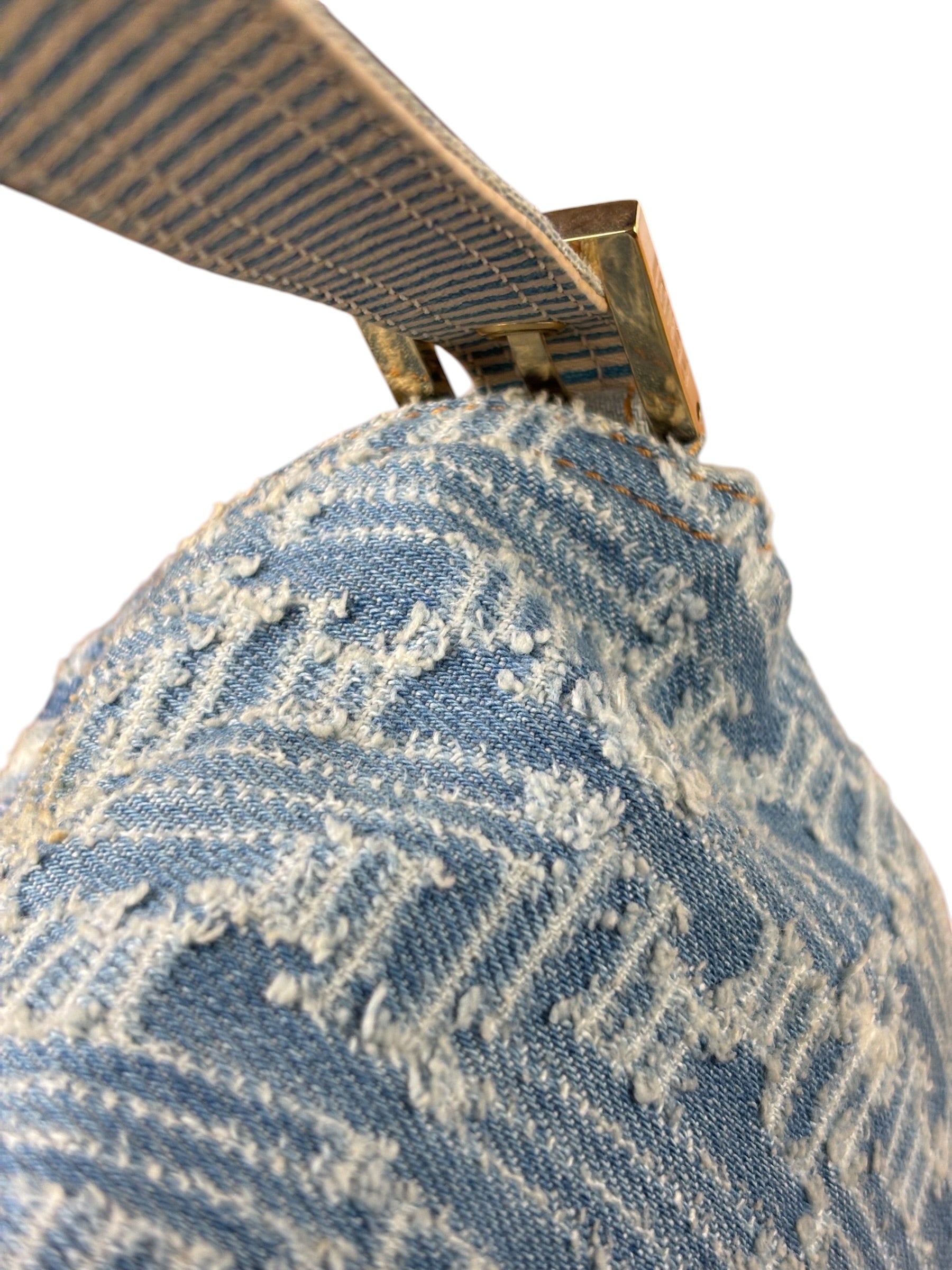 Fendi Blue Denim Zucca  Baguette