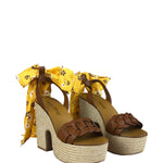 Miu Miu Brown Raffia/Leather Platform Sandals