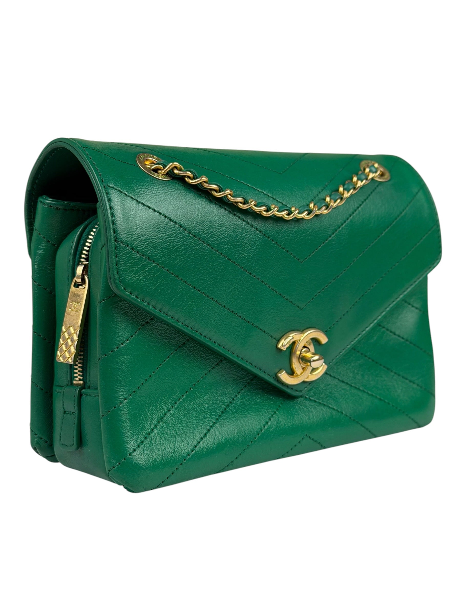 Chanel Green Lambskin Shoulder Bag 2018