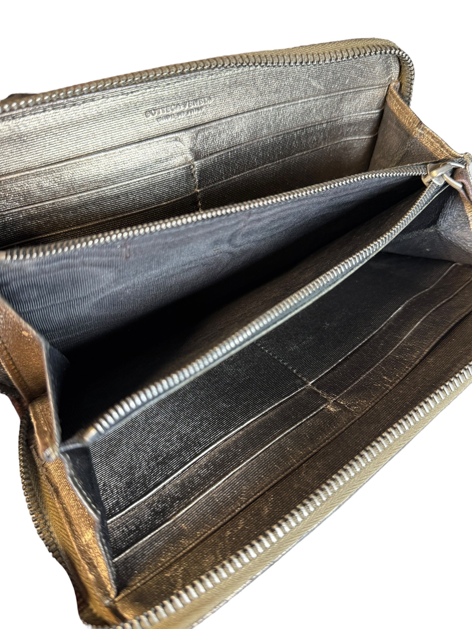 Bottega Veneta Zipper Gold Long Wallet