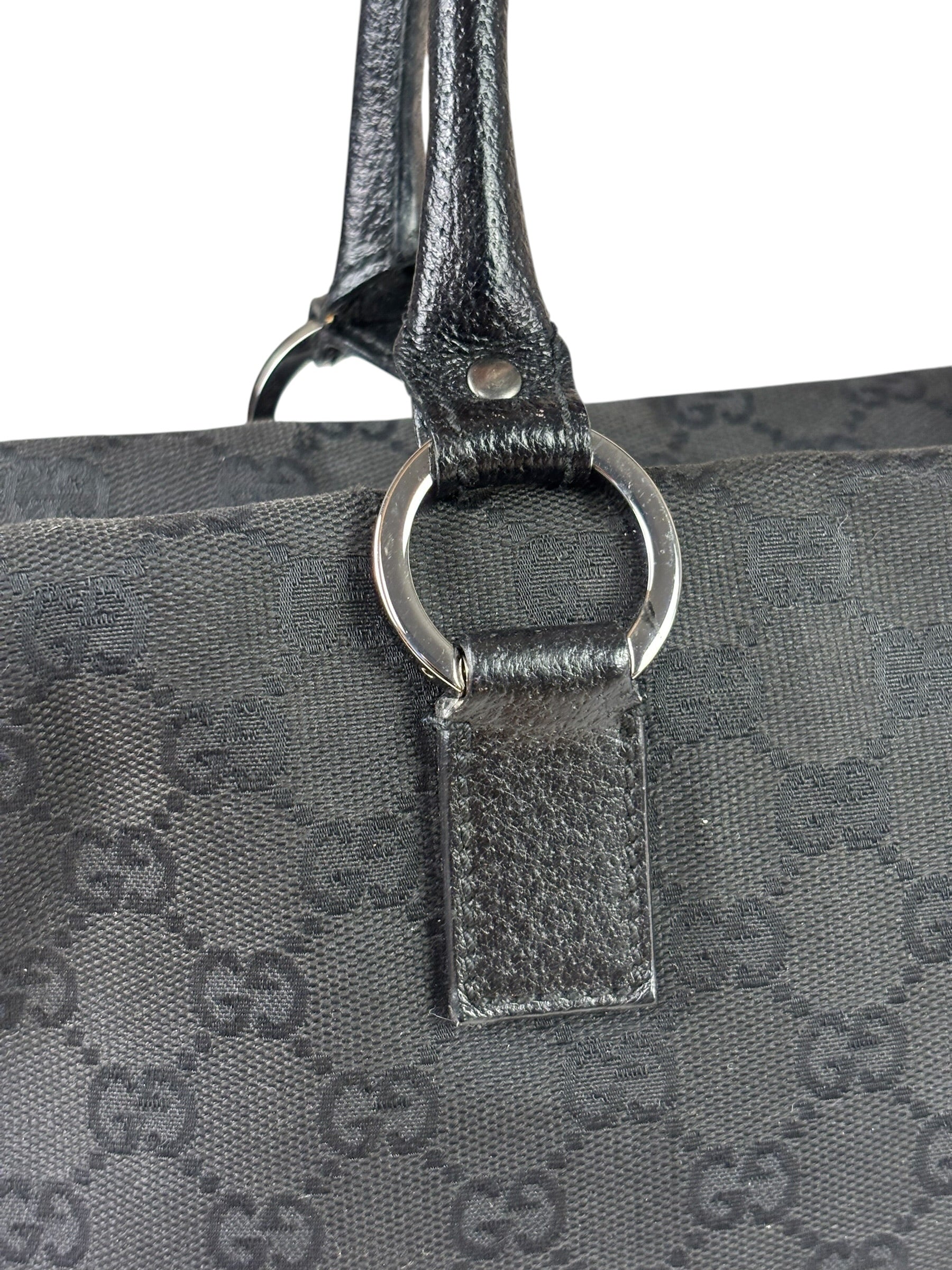 Gucci Black Leather Trim GG Top Handle Bag