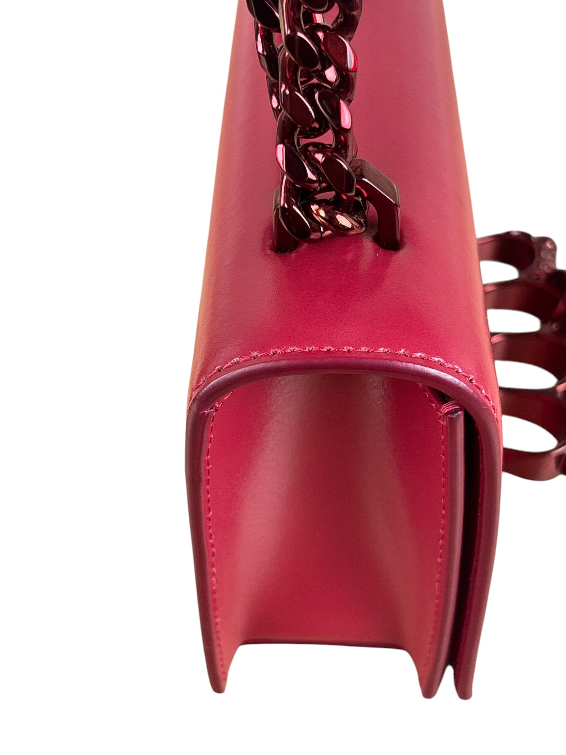 Alexander McQueen Red Leather Mini Jeweled Knuckle Shoulder Bag