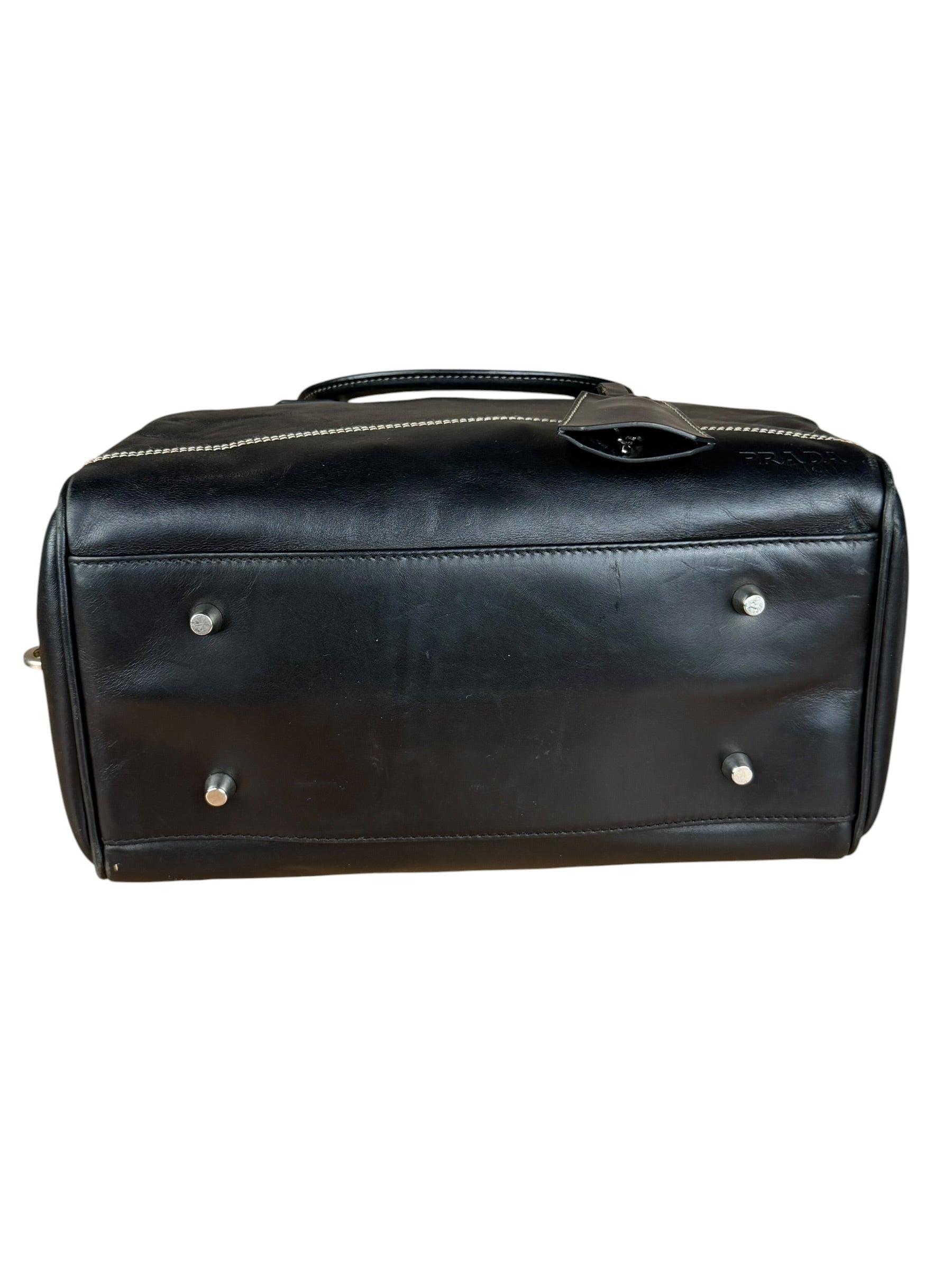 Prada Vintage Black Leather Mini Boston Bag