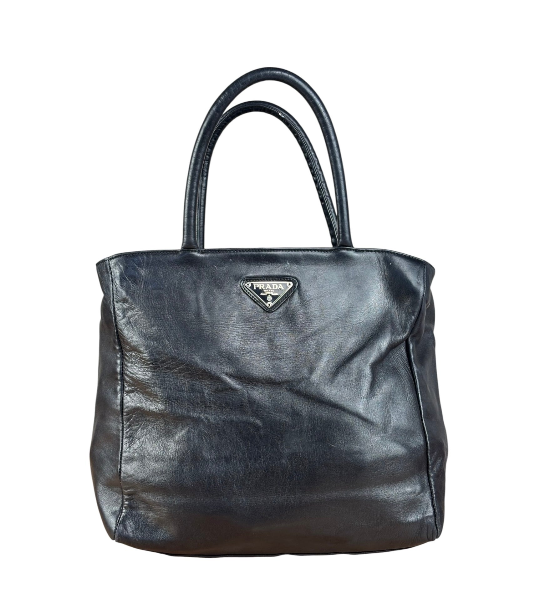 Prada Vintage Black Leather Tote Bag