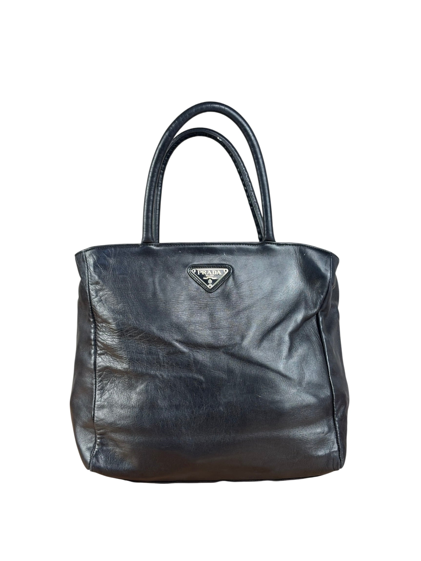 Prada Vintage Black Leather Tote Bag