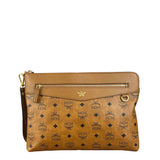 MCM Visetos Brown Leather Diamond Wristlet Flat Pouch