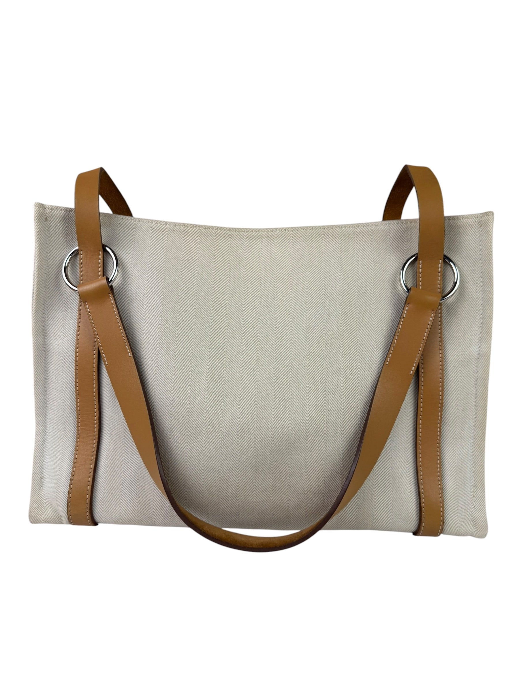 Hermes Beige/Brown Leather Trim Cabalicol Tote