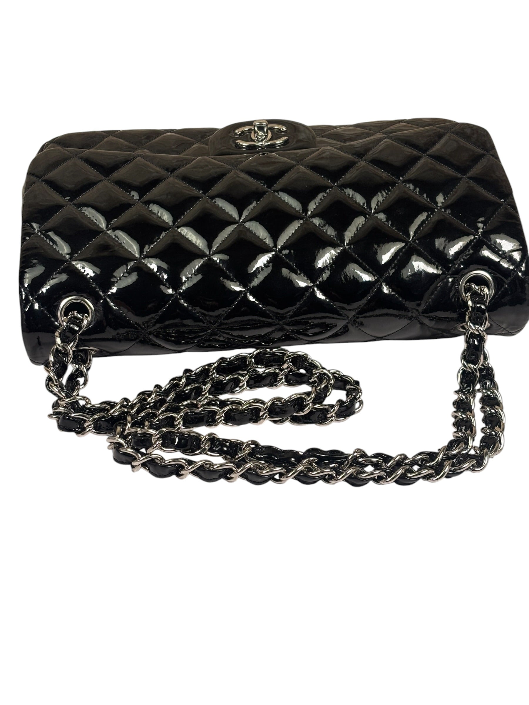 Chanel Black Quilted Patent Leather Double Flap Bag 2011