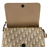 Christian Dior Beige Leather Trim Trotter Floral Embroidered Flap Bag