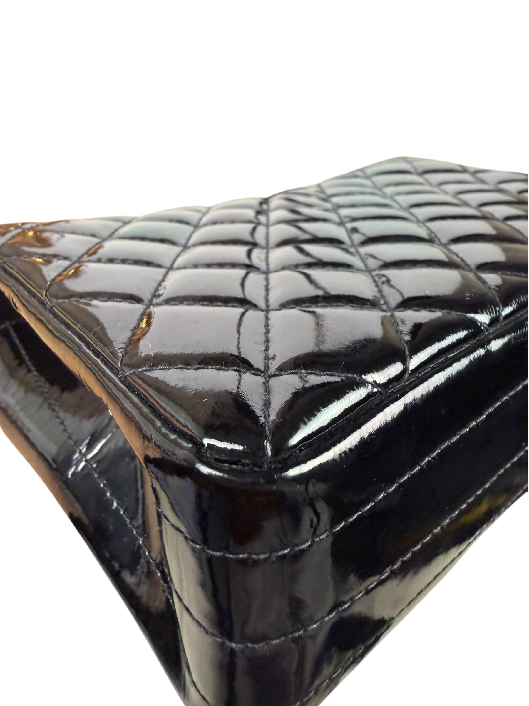 Chanel Black Quilted Patent Leather Top Handle 1996