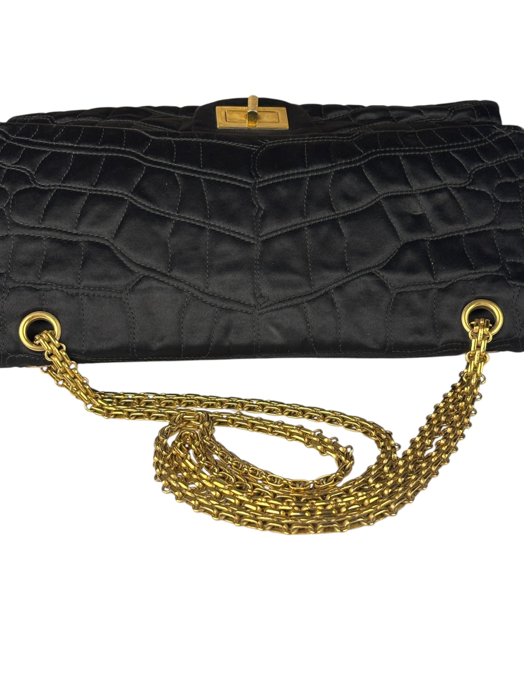 Chanel Black Matelasse Silk Double Flap Bag 2006
