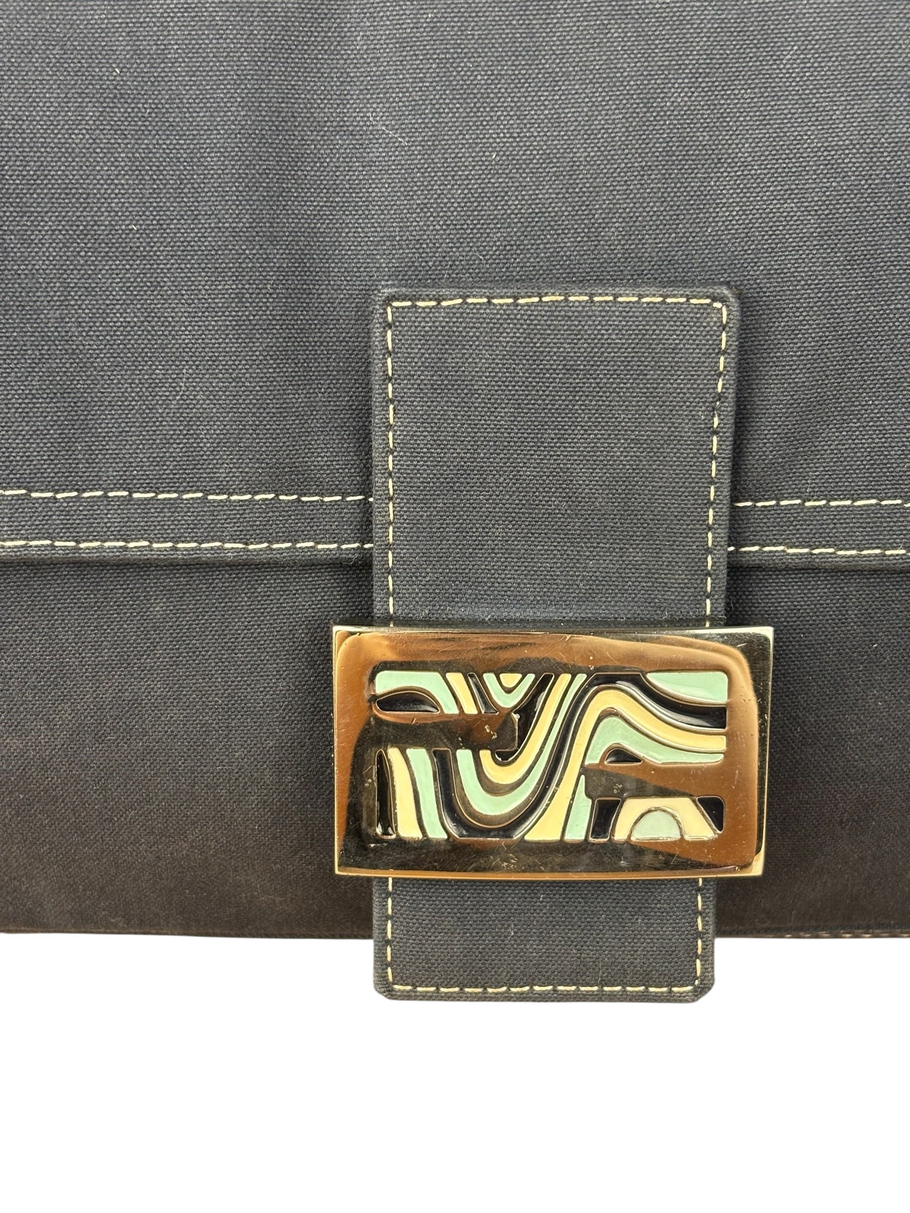 Fendi FF Wave Buckle Denim Baguette