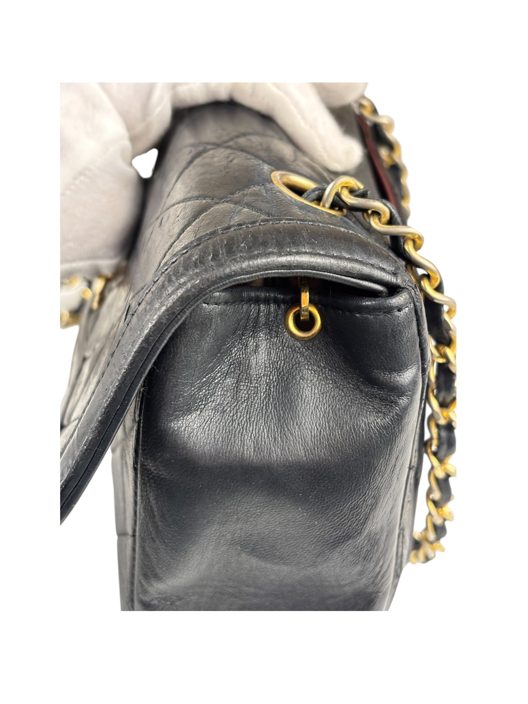 Chanel Vintage Black Leather Double Flap Shoulder Bag 1999