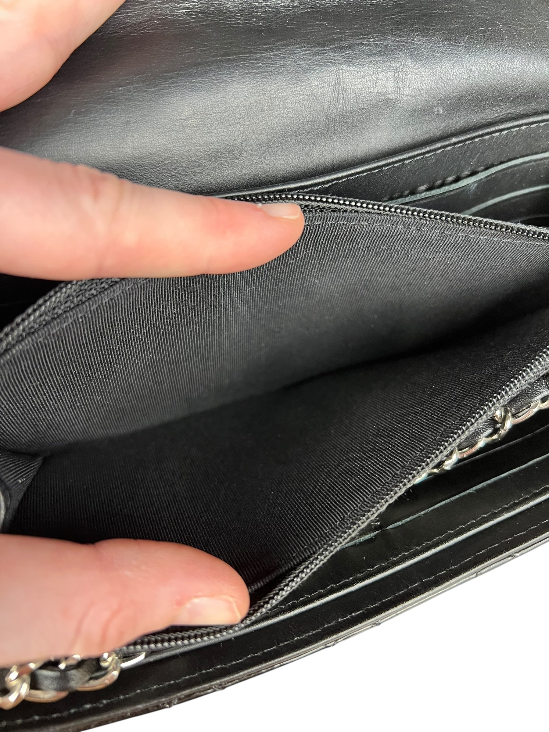 Chanel Black Patent Leather Wallet on Chain 2014