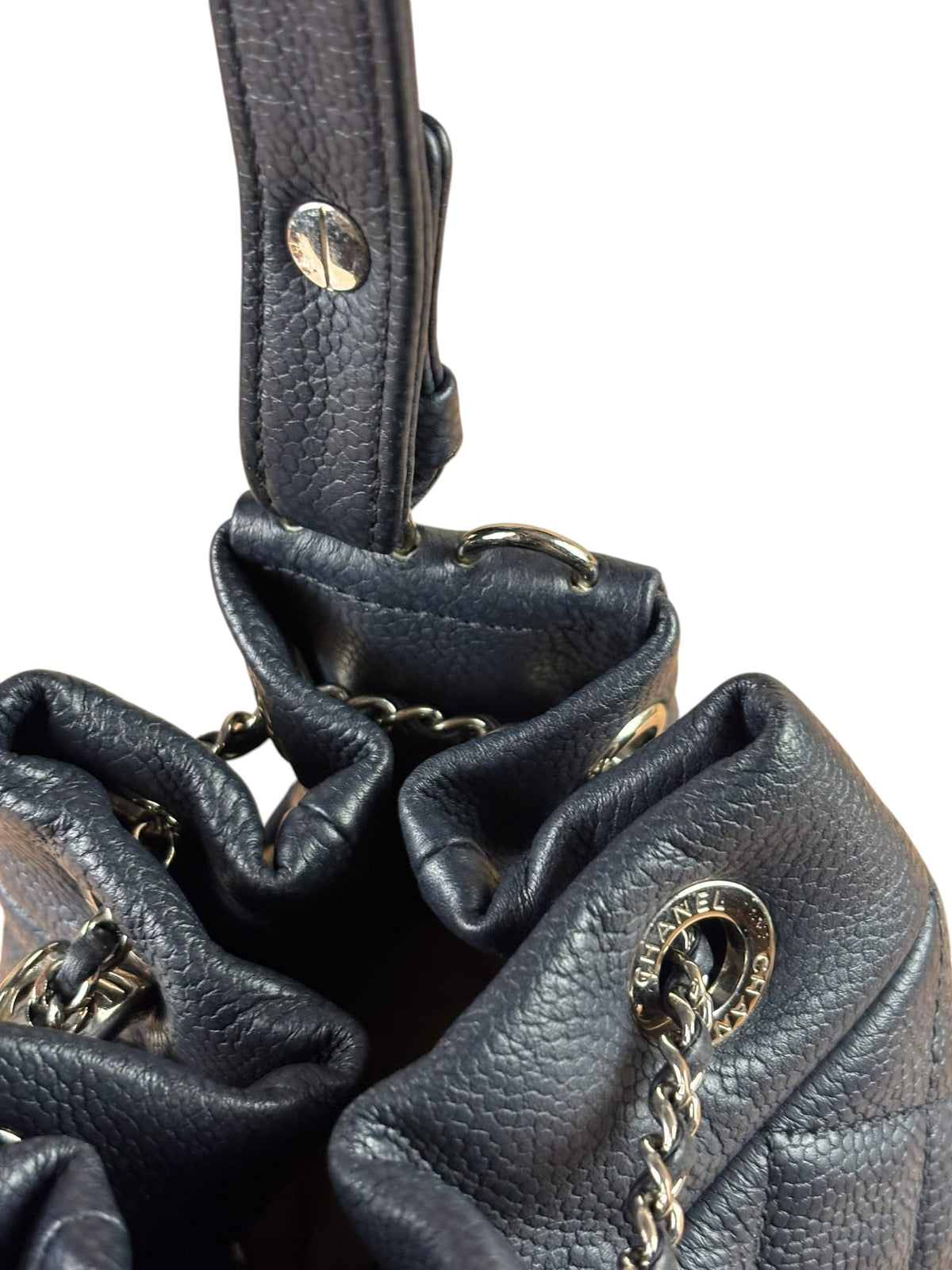 Chanel Navy Quilted Caviar Bucket Bag 2018