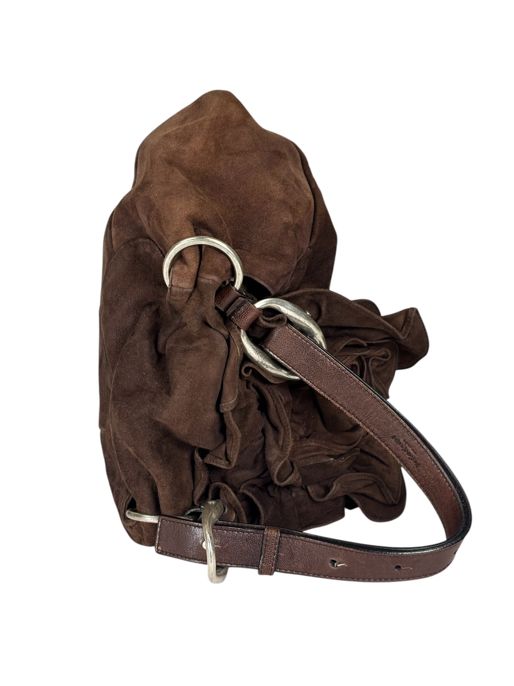Yves Saint Laurent Brown Suede/Leather Trim Naja Rose Petal Hobo Bag