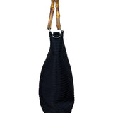 Gucci Vintage Black Ribbed Bamboo Top Handle Bag