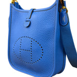 Hermes Bleu Hydra Leather Clemence Cordage Mini Evelyne TMP16