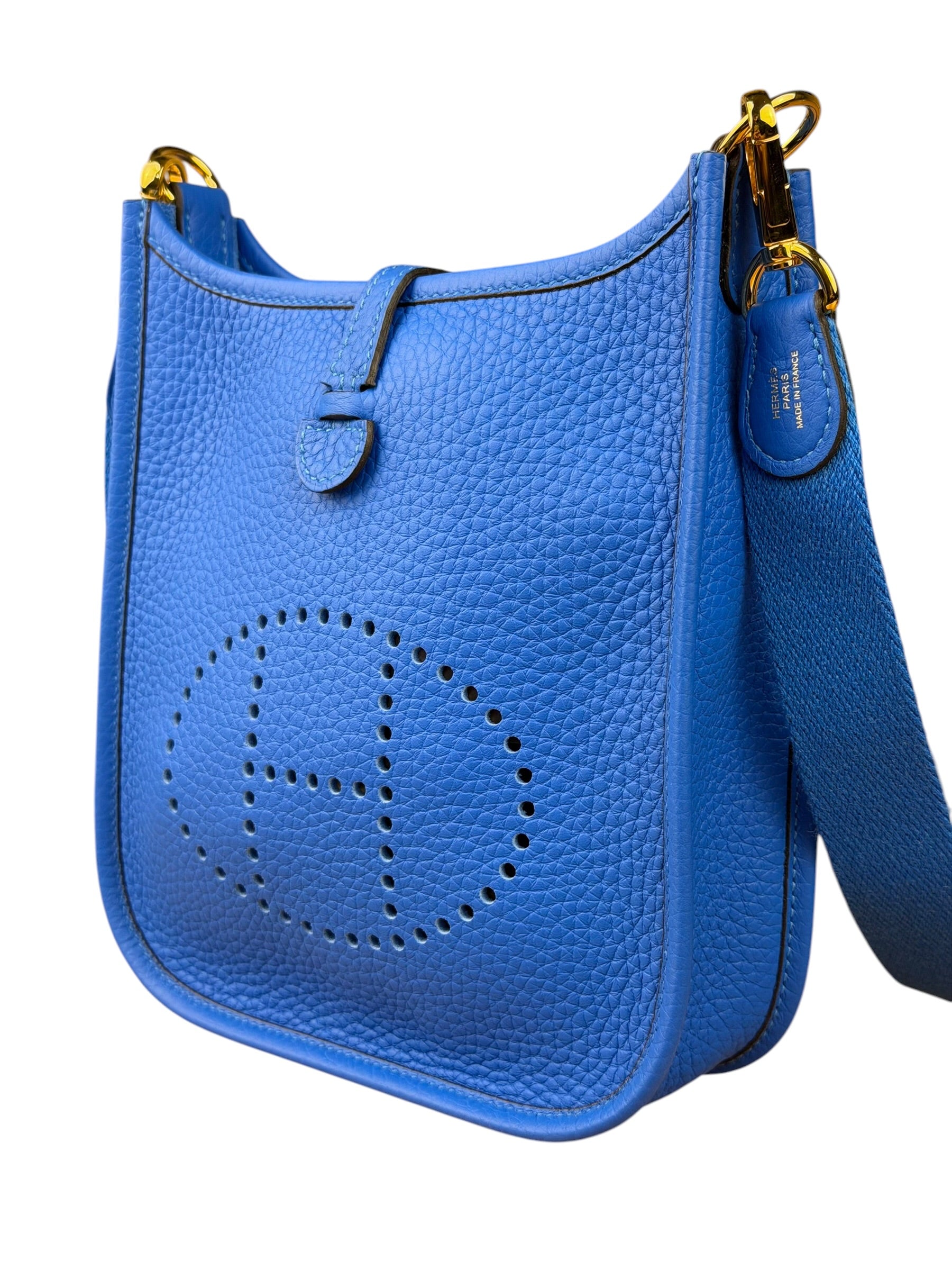 Hermes Bleu Hydra Leather Clemence Cordage Mini Evelyne TMP16