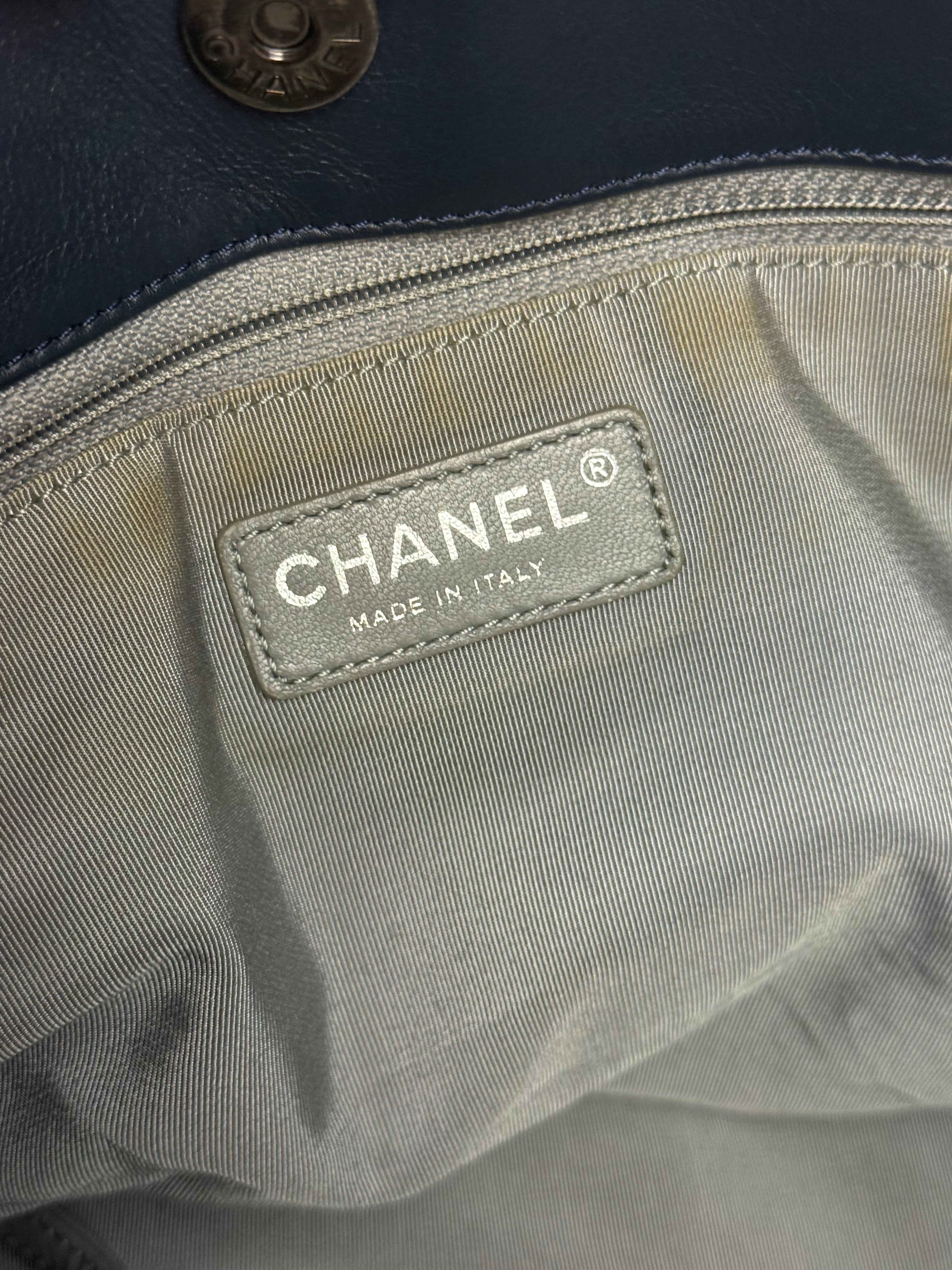 Chanel Dark Navy Quilted Leather Coco Pleats Chain Tote 2012