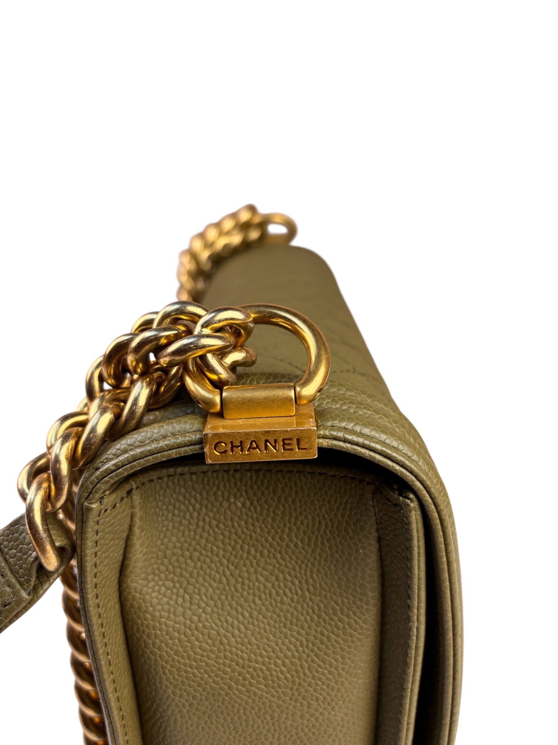 Chanel Olive Green Quilted Caviar Boy Flap Bag 2017