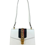 Gucci White Leather Sylvie Chain Shoulder Bag
