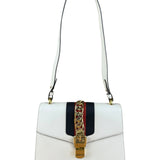 Gucci White Leather Sylvie Chain Shoulder Bag