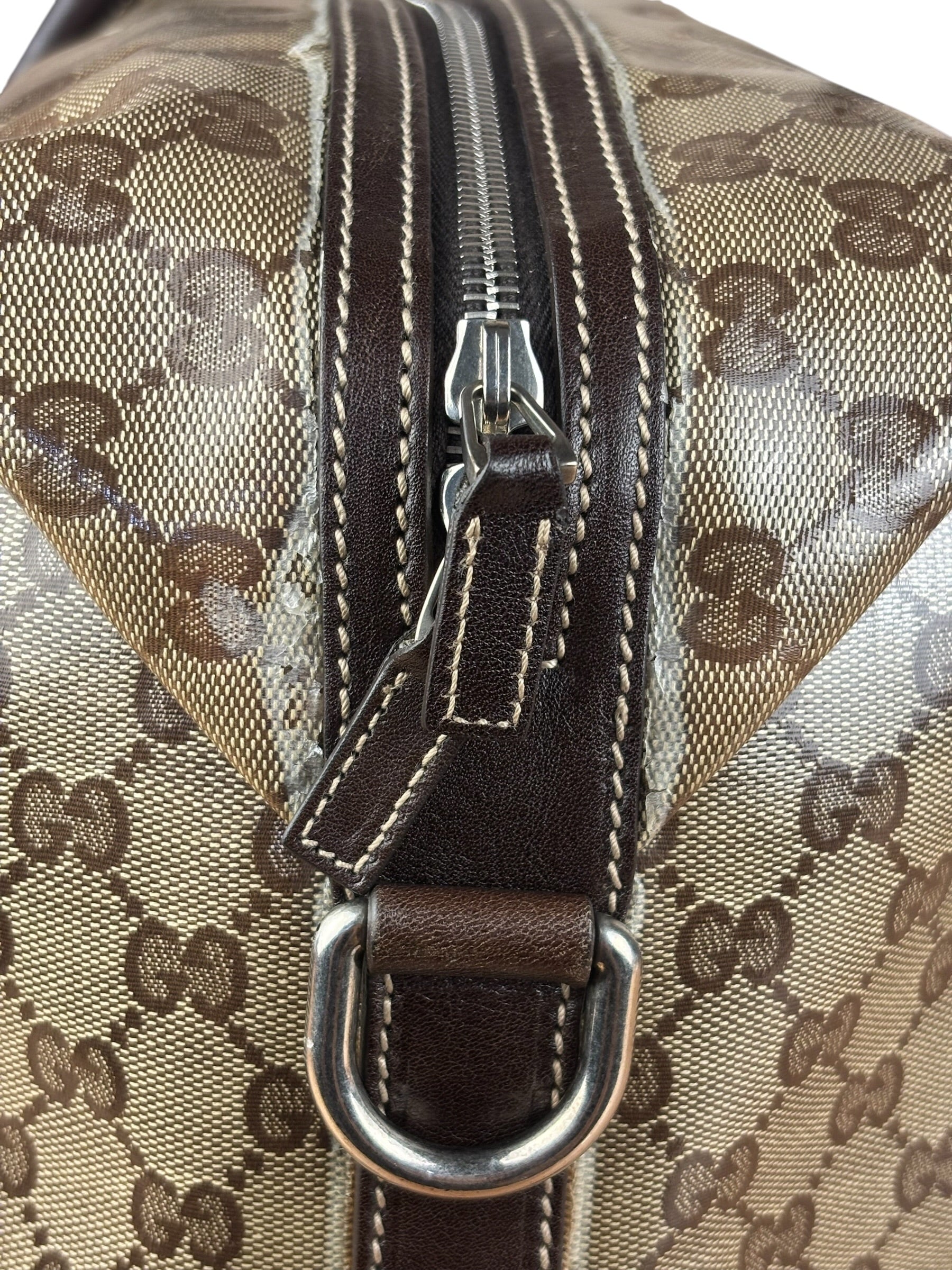 Gucci Vintage GG Coated Canvas Crystal Boston Handbag