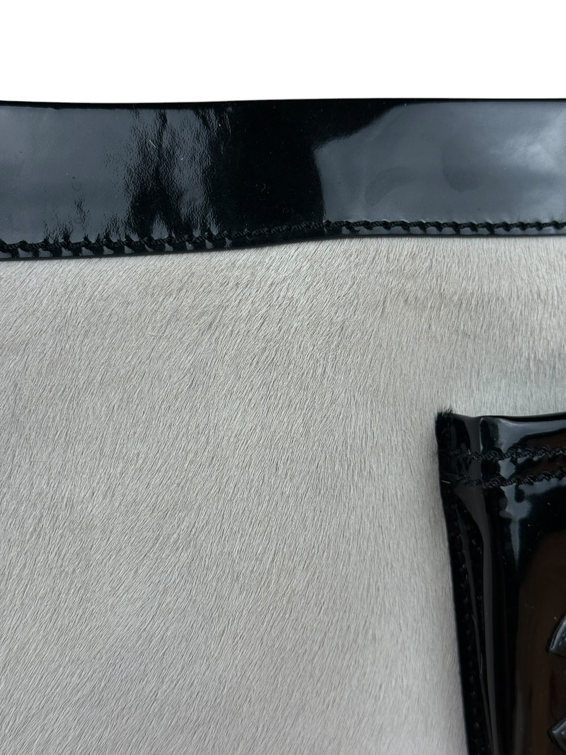 Chanel Vintage Black Patent Pony Hair Chain Pocket Tote 2005