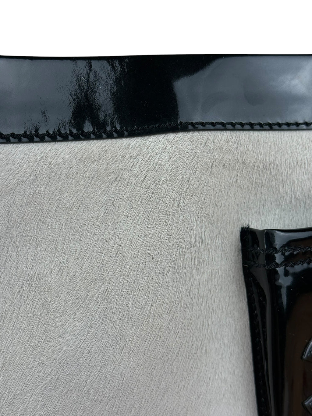 Chanel Vintage Black Patent Pony Hair Chain Pocket Tote 2005