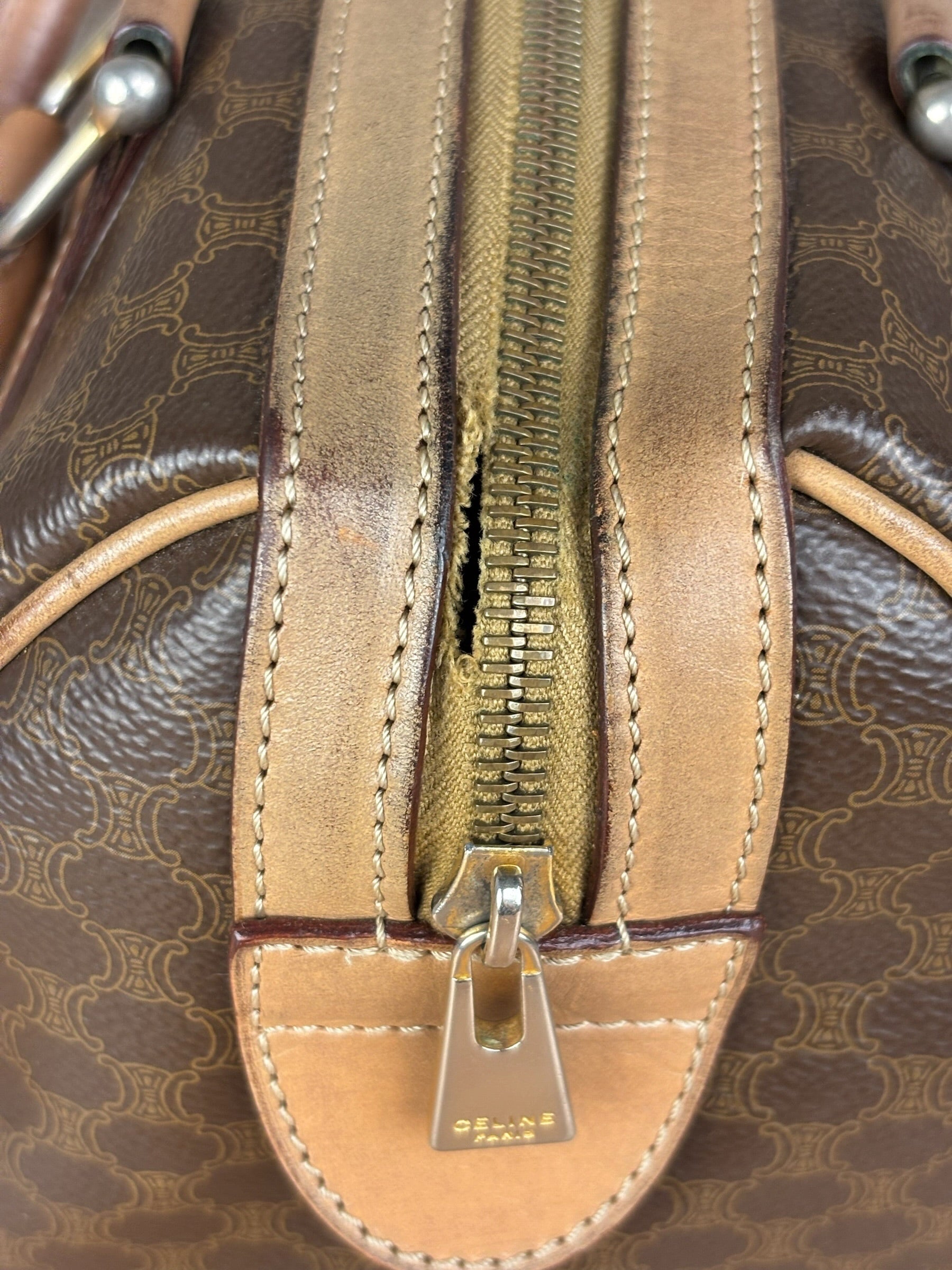 Celine Brown Leather Boston Handbag