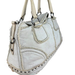 Prada Vintage White Studded Leather Shearling Bowler 2Way Bag