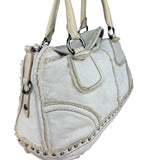 Prada Vintage White Studded Leather Shearling Bowler 2Way Bag